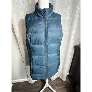 J Jill Down Puffer Vest Green Womens Petite Large Full Zip Pockets